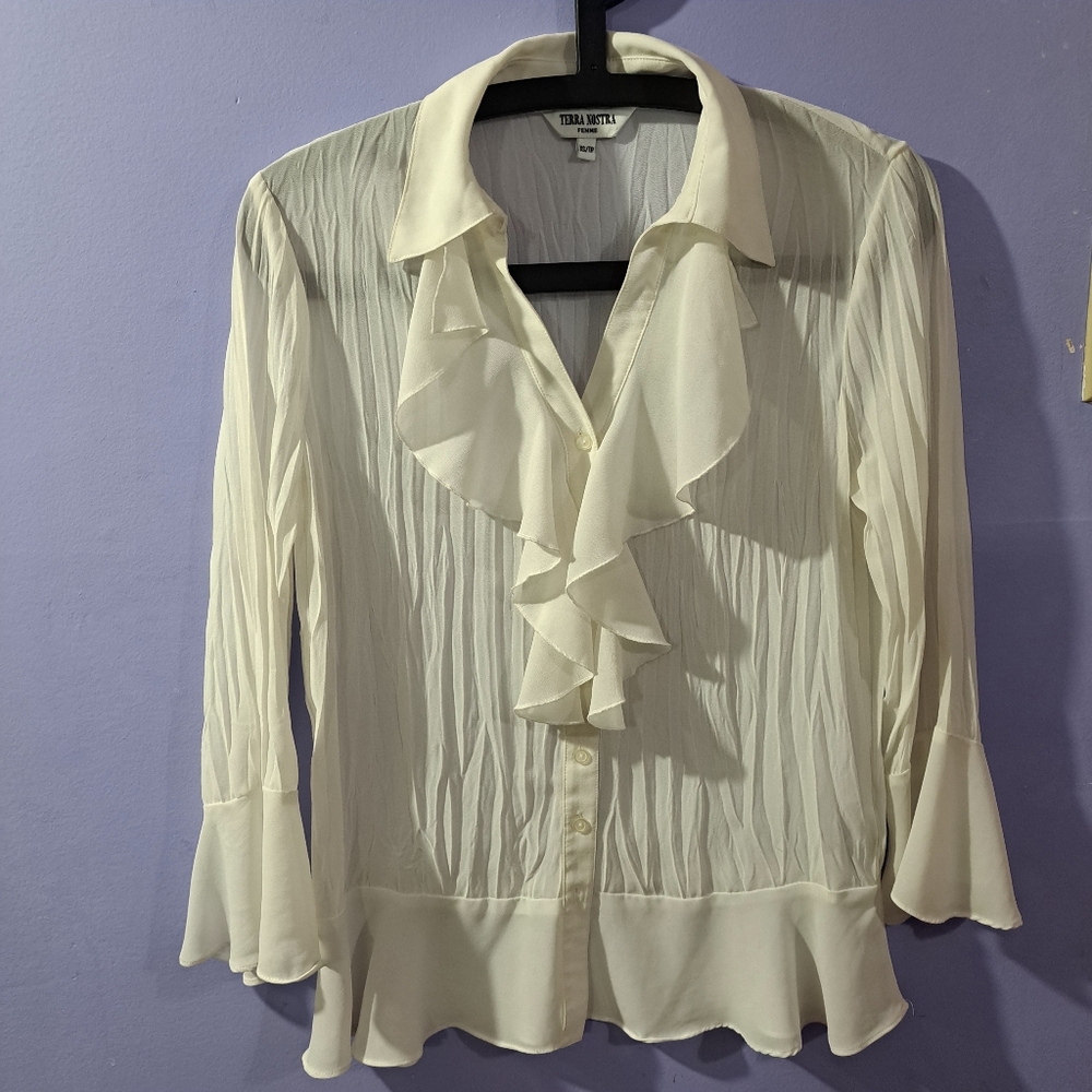 🌈CHIFFON SHEER RUFFLE COLLAR BLOUSE-XS